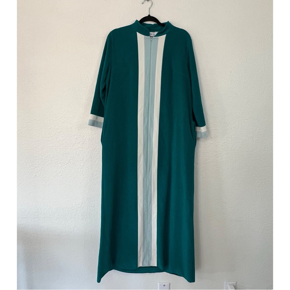 Vanity Fair Teal Long Sleeve Maxi Dress with Ivory Stripe